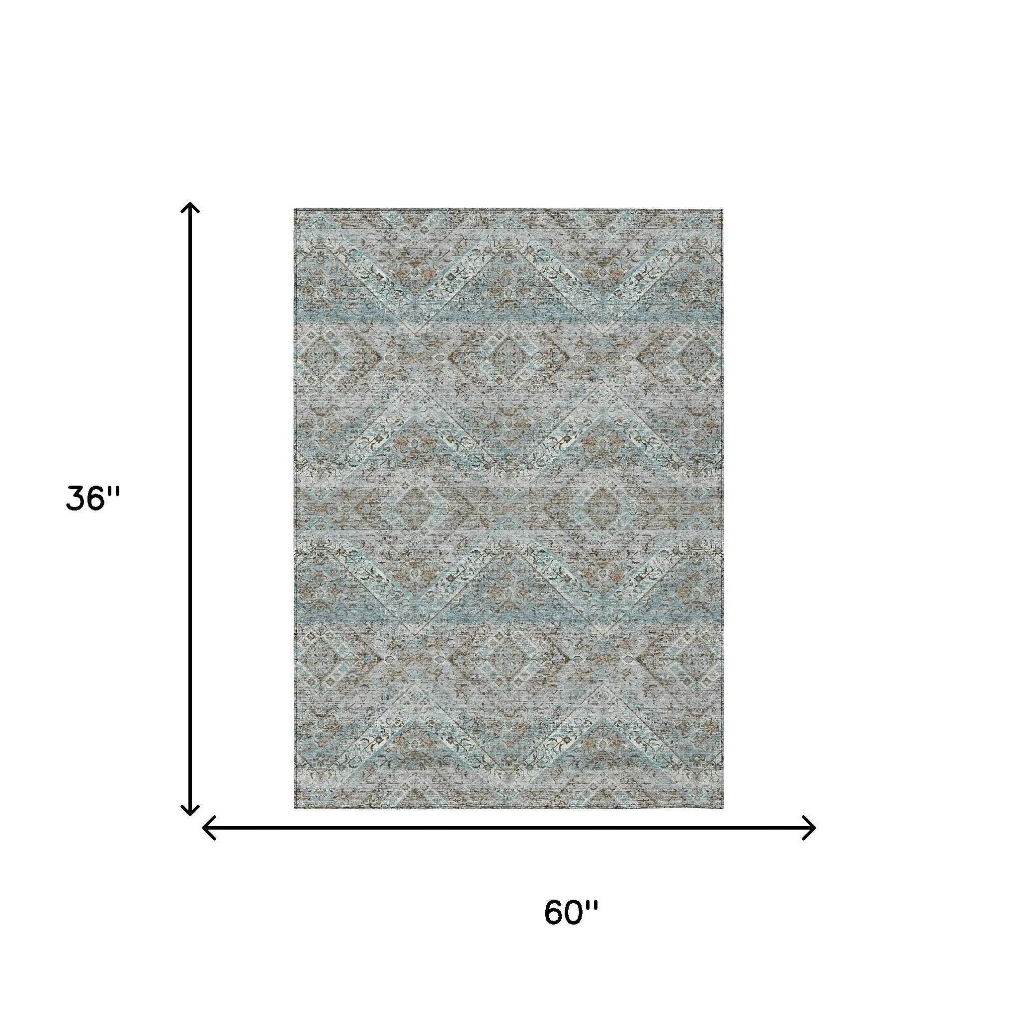3' X 5' Teal Blue And Purple Tribal Washable Indoor Outdoor Area Rug Homeroots Outdoor