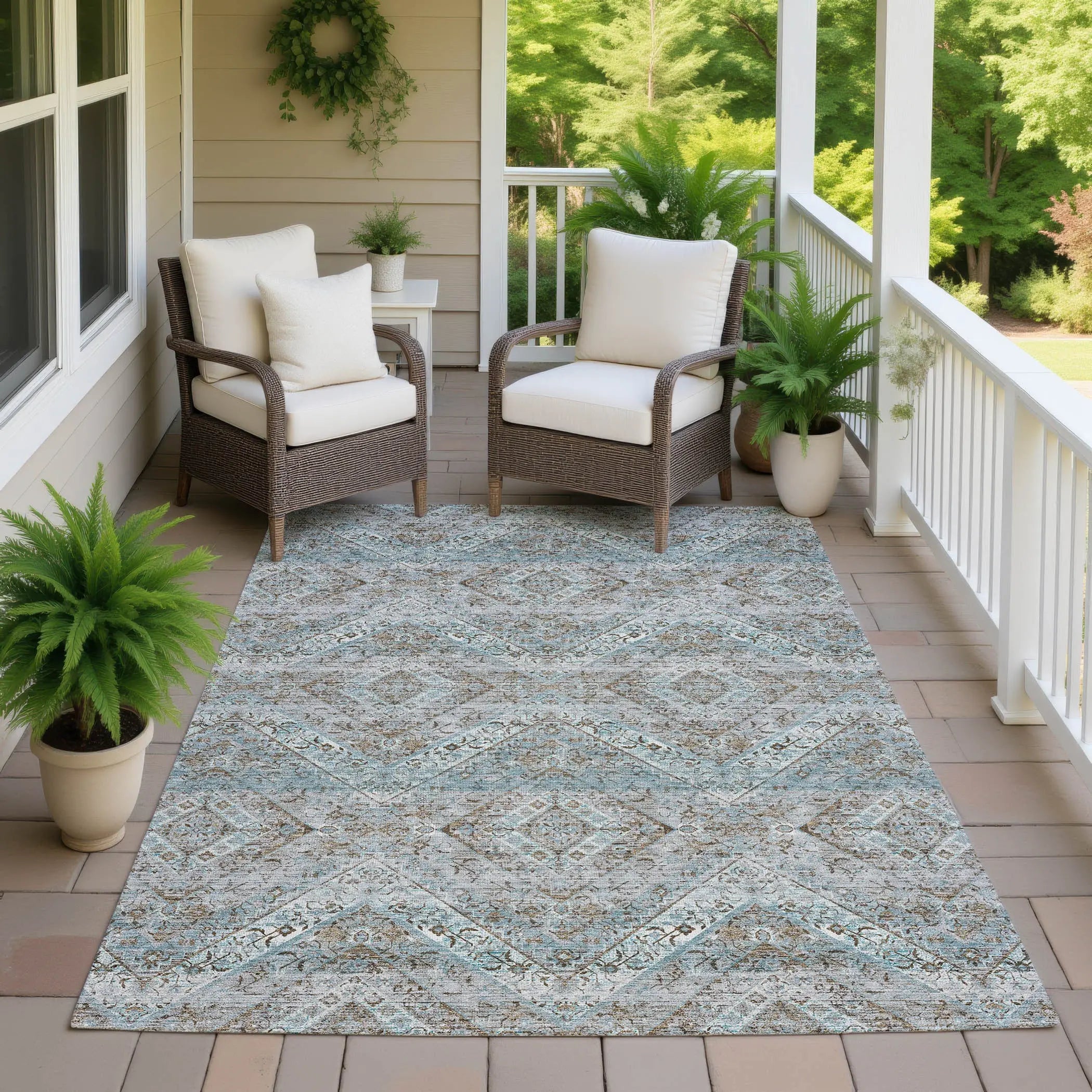 3' X 5' Teal Blue And Purple Tribal Washable Indoor Outdoor Area Rug Homeroots Outdoor