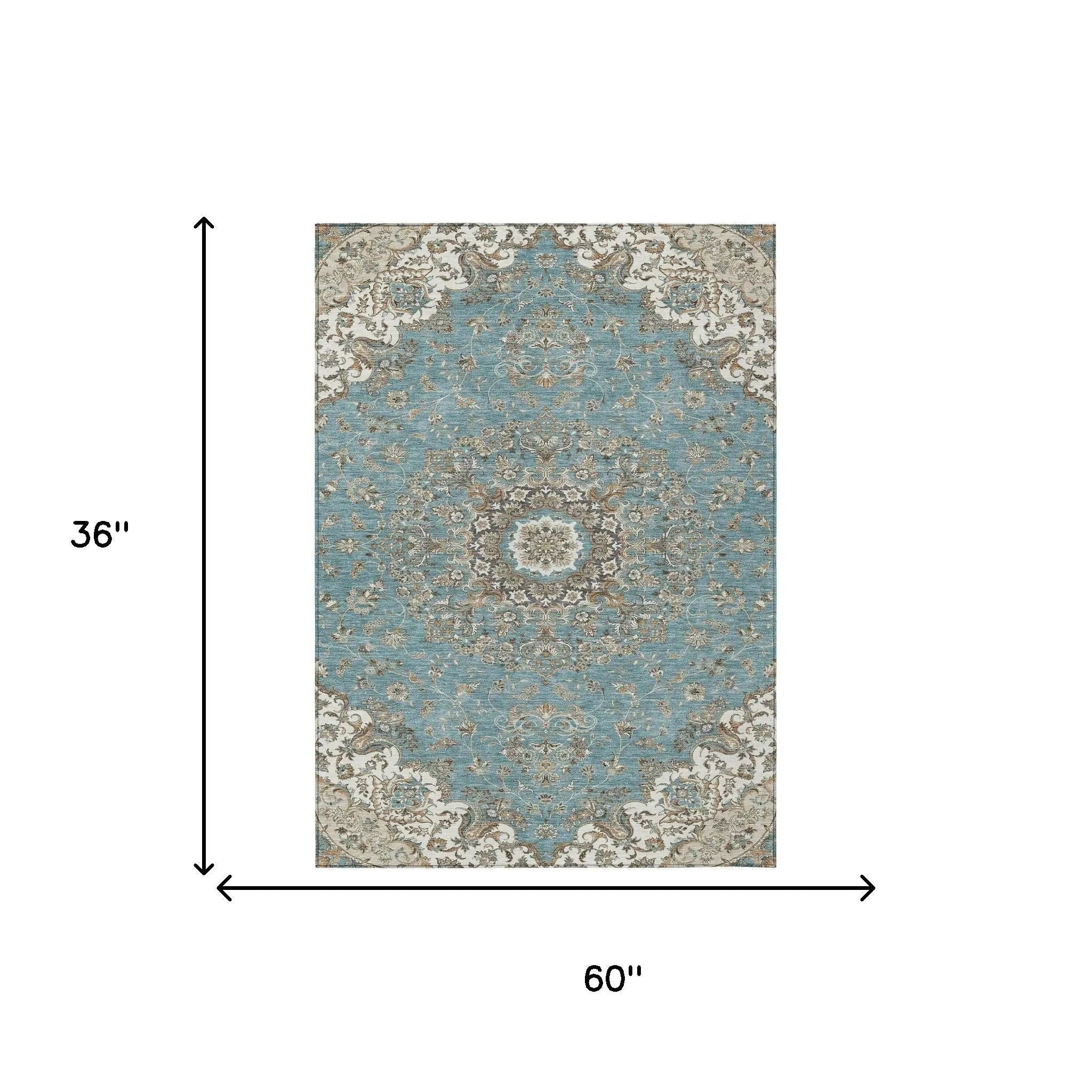 3' X 5' Teal Blue And Sage Floral Medallion Washable Indoor Outdoor Area Rug Homeroots Outdoor