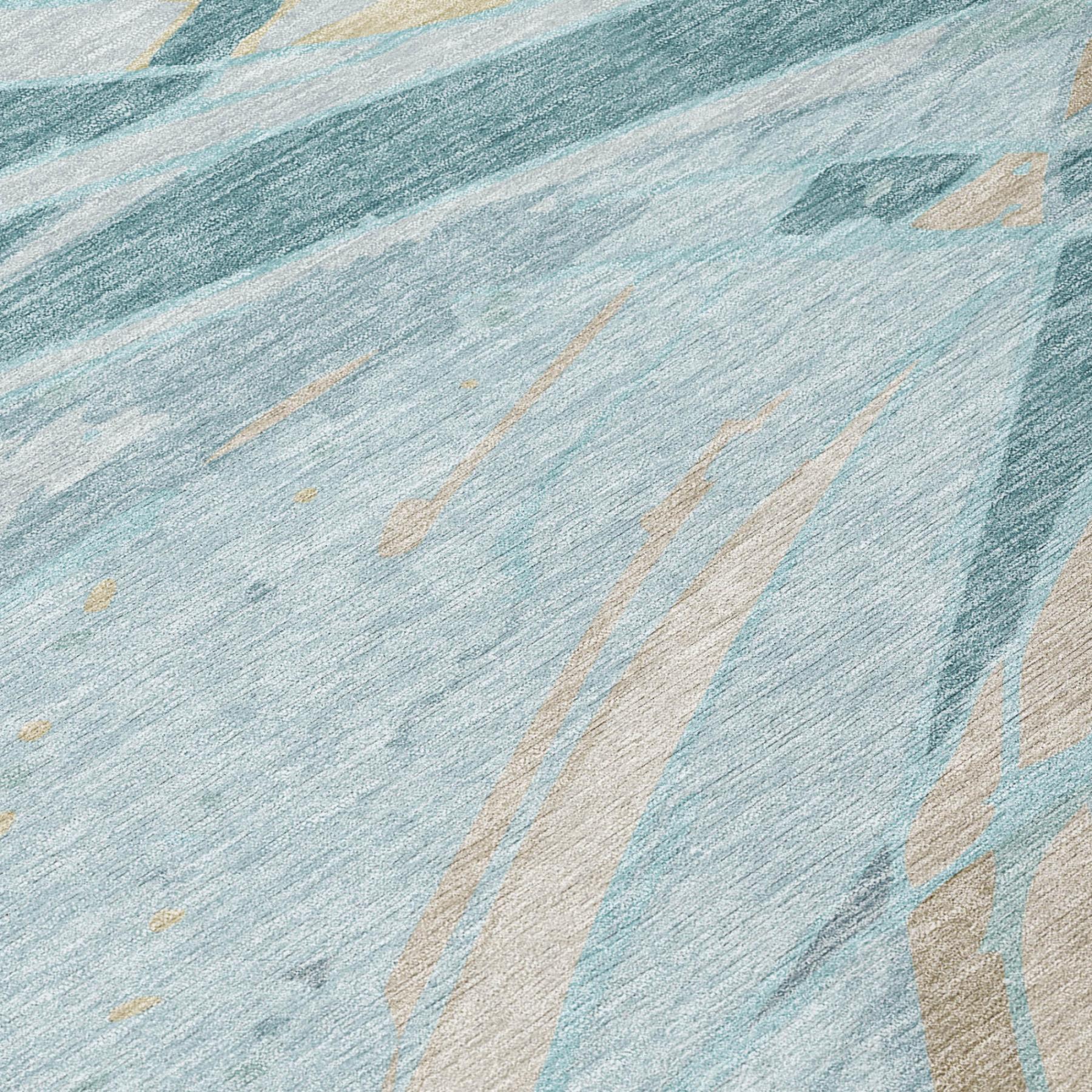 3' X 5' Teal Blue And Silver Abstract Washable Indoor Outdoor Area Rug Homeroots Outdoor