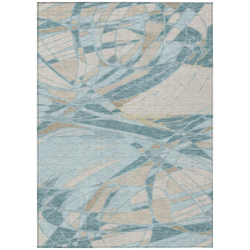 3' X 5' Teal Blue And Silver Abstract Washable Indoor Outdoor Area Rug Homeroots Outdoor