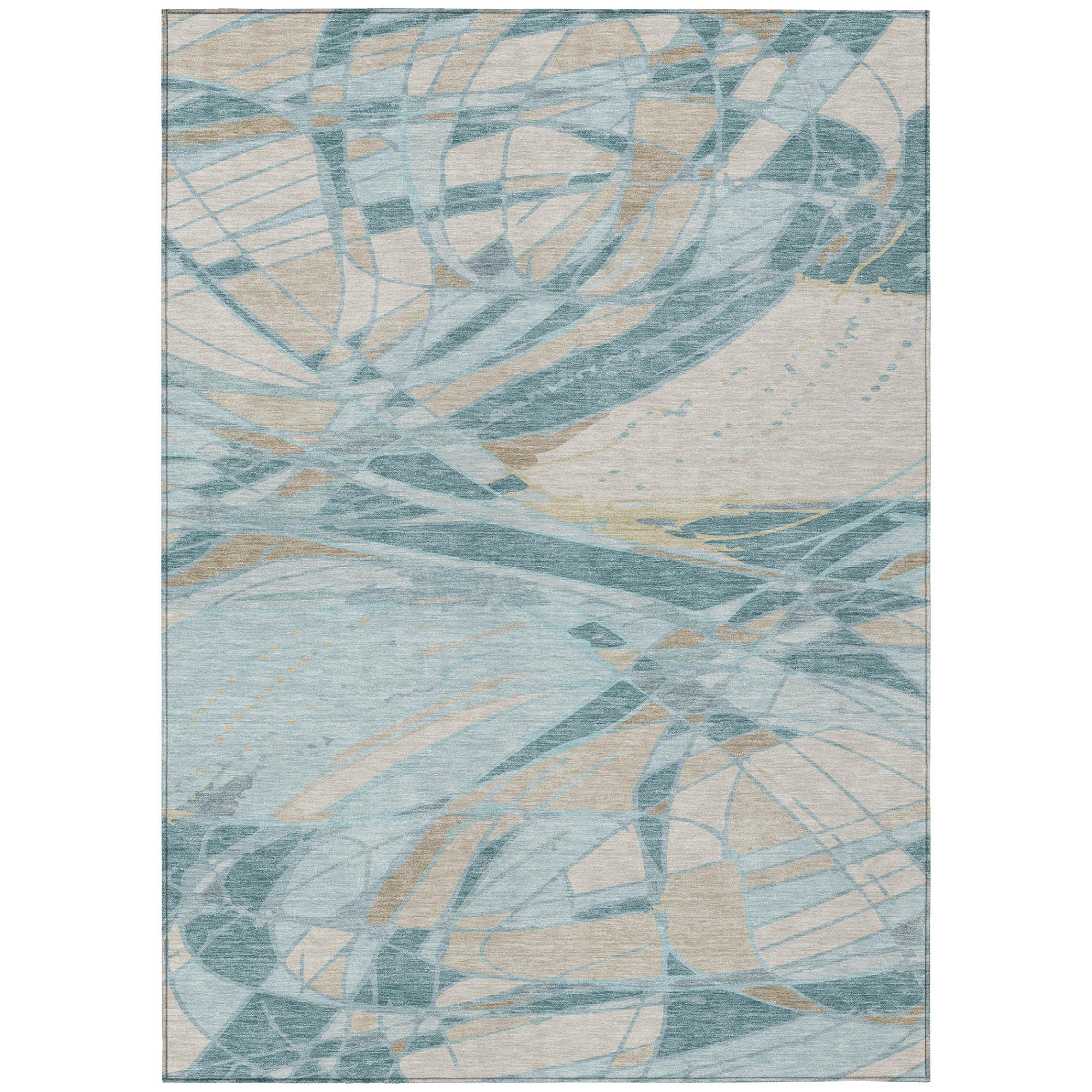 3' X 5' Teal Blue And Silver Abstract Washable Indoor Outdoor Area Rug Homeroots Outdoor