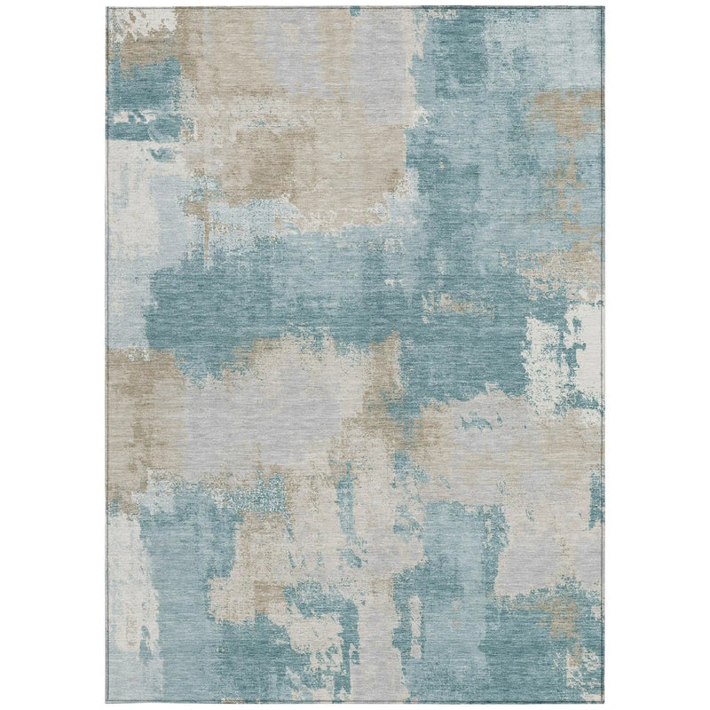 3' X 5' Teal Blue And Silver Abstract Washable Indoor Outdoor Area Rug Homeroots Outdoor