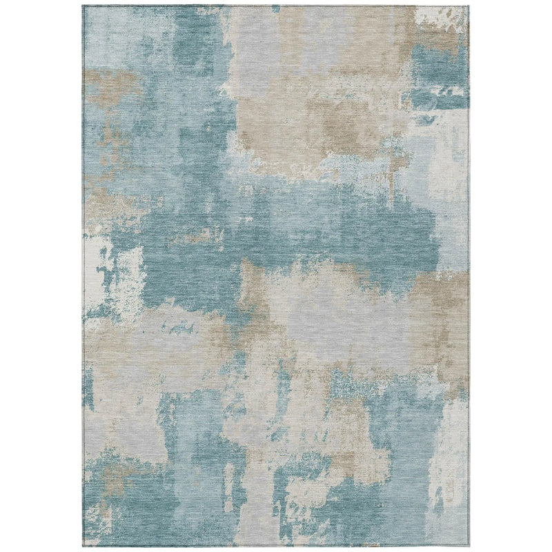 3' X 5' Teal Blue And Silver Abstract Washable Indoor Outdoor Area Rug Homeroots Outdoor
