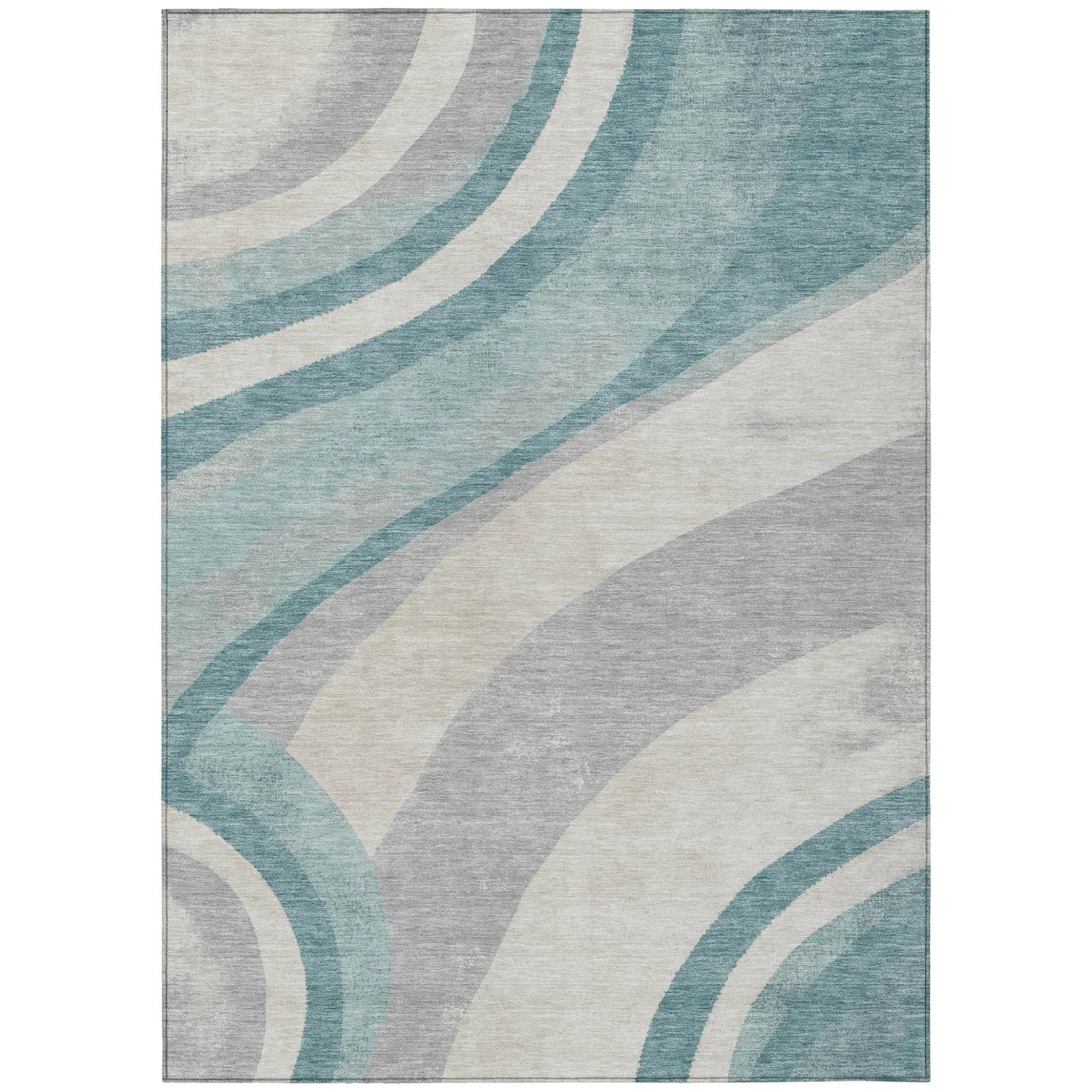 3' X 5' Teal Blue And Silver Abstract Washable Indoor Outdoor Area Rug Homeroots Outdoor