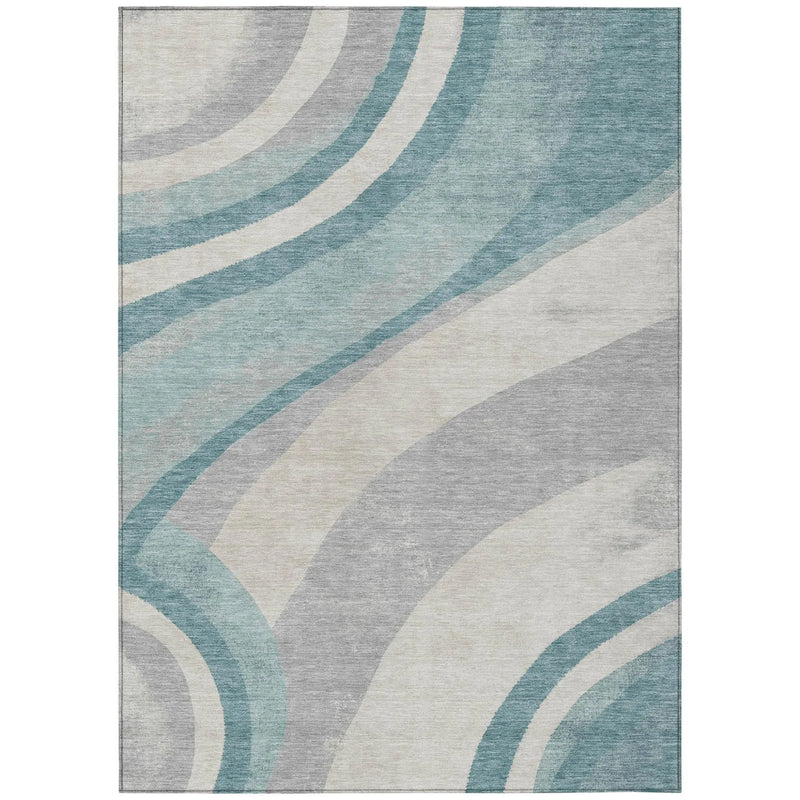 3' X 5' Teal Blue And Silver Abstract Washable Indoor Outdoor Area Rug Homeroots Outdoor
