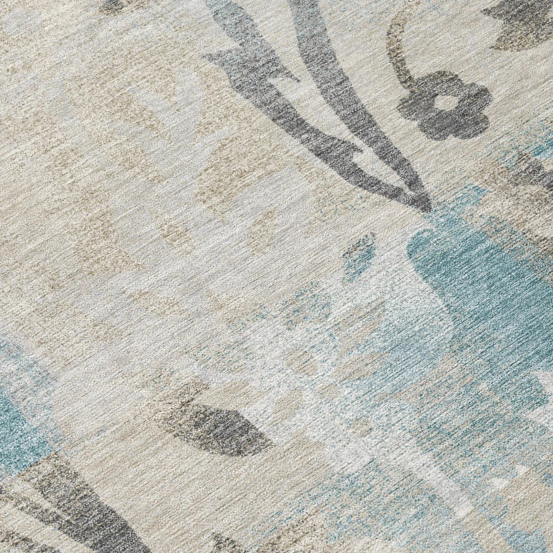 3' X 5' Teal Blue And Silver Botanical Leaves Washable Indoor Outdoor Area Rug Homeroots Outdoor