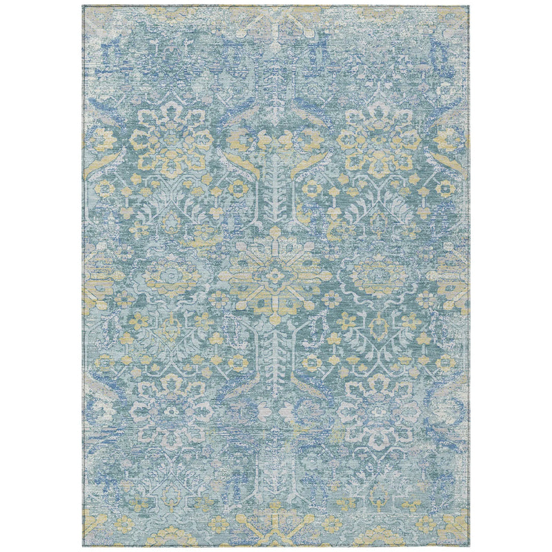 3' X 5' Teal Blue And Silver Damask Washable Indoor Outdoor Area Rug Homeroots Outdoor