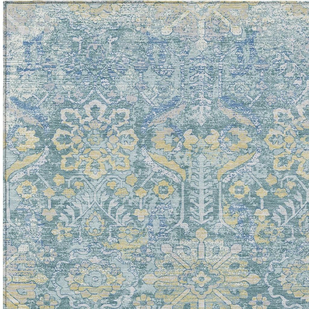 3' X 5' Teal Blue And Silver Damask Washable Indoor Outdoor Area Rug Homeroots Outdoor