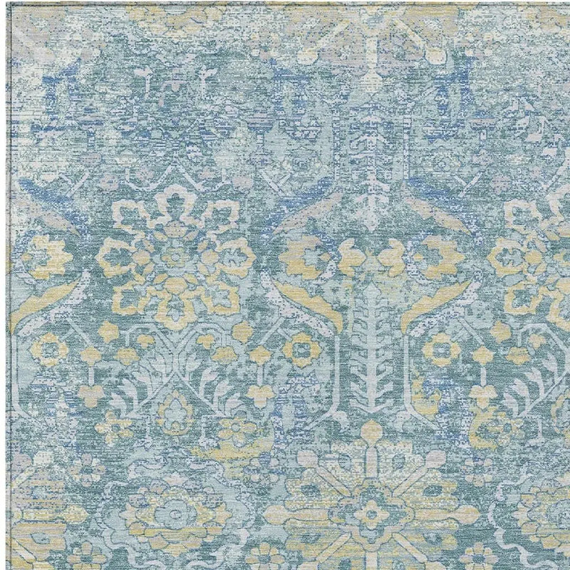 3' X 5' Teal Blue And Silver Damask Washable Indoor Outdoor Area Rug Homeroots Outdoor