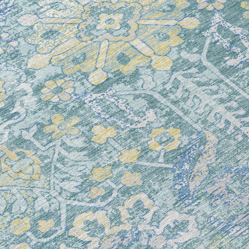 3' X 5' Teal Blue And Silver Damask Washable Indoor Outdoor Area Rug Homeroots Outdoor