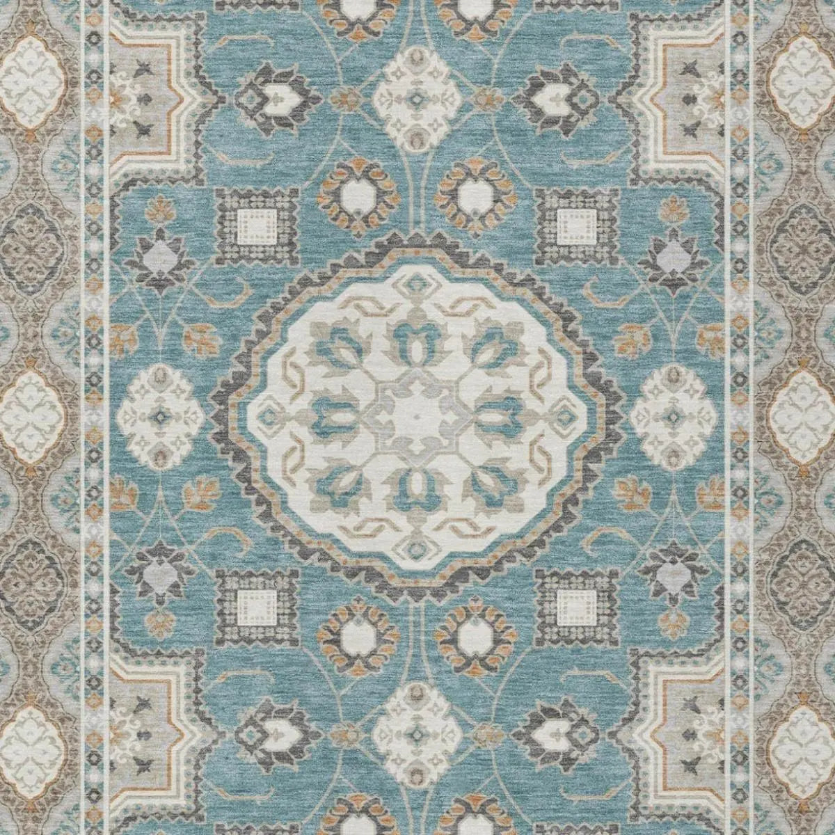 3' X 5' Teal Blue And Silver Floral Medallion Washable Indoor Outdoor Area Rug Homeroots Outdoor