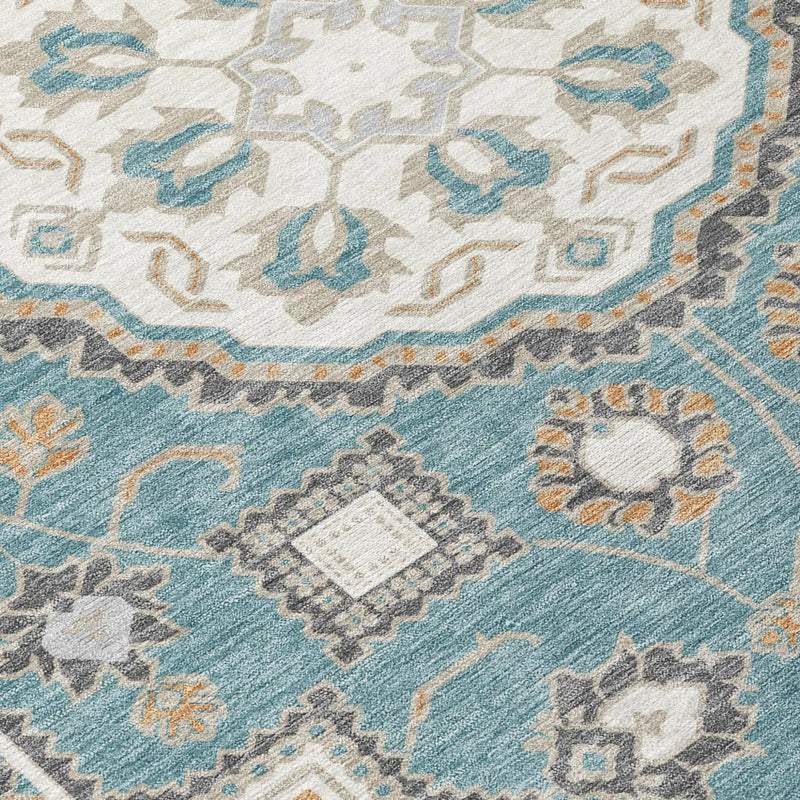 3' X 5' Teal Blue And Silver Floral Medallion Washable Indoor Outdoor Area Rug Homeroots Outdoor