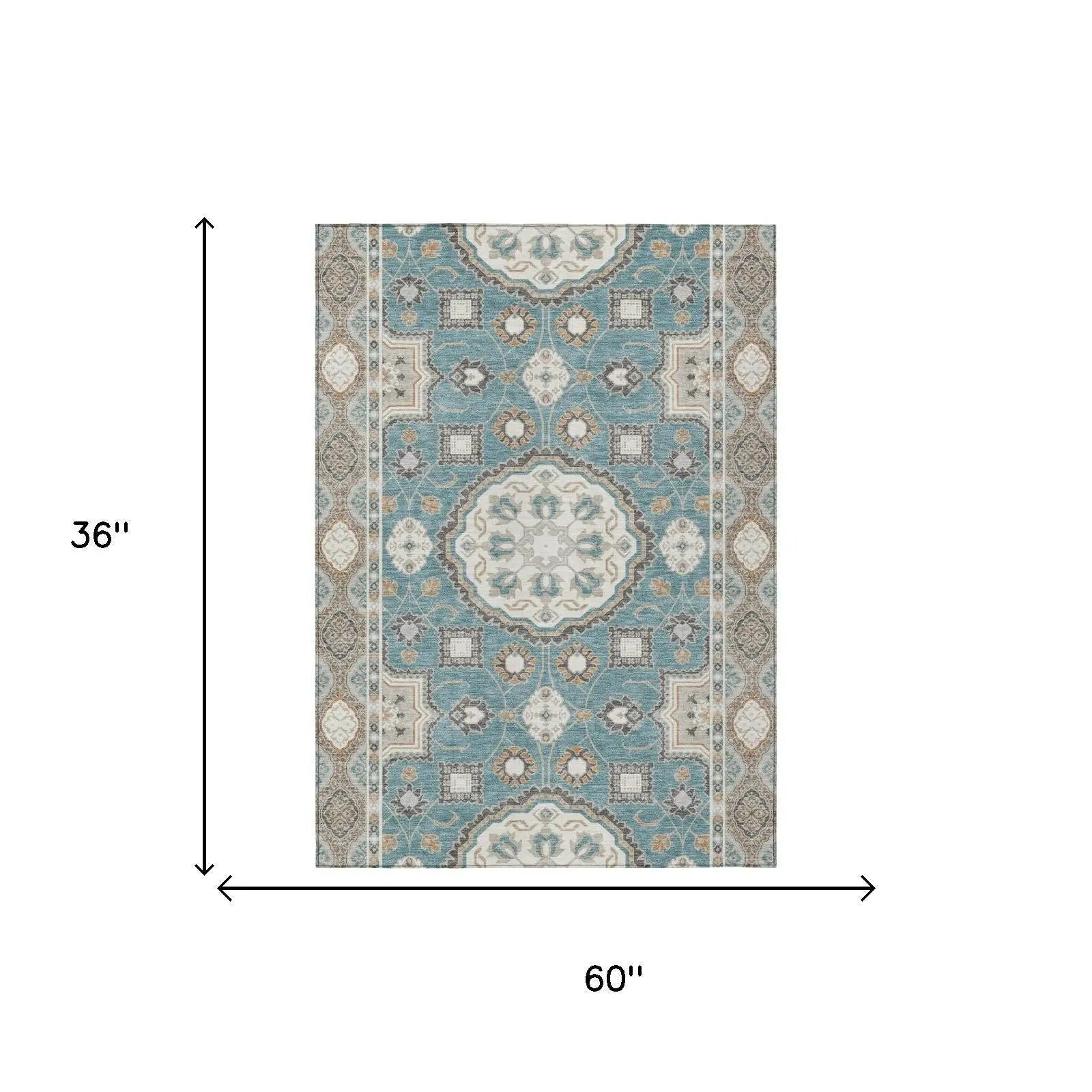 3' X 5' Teal Blue And Silver Floral Medallion Washable Indoor Outdoor Area Rug Homeroots Outdoor