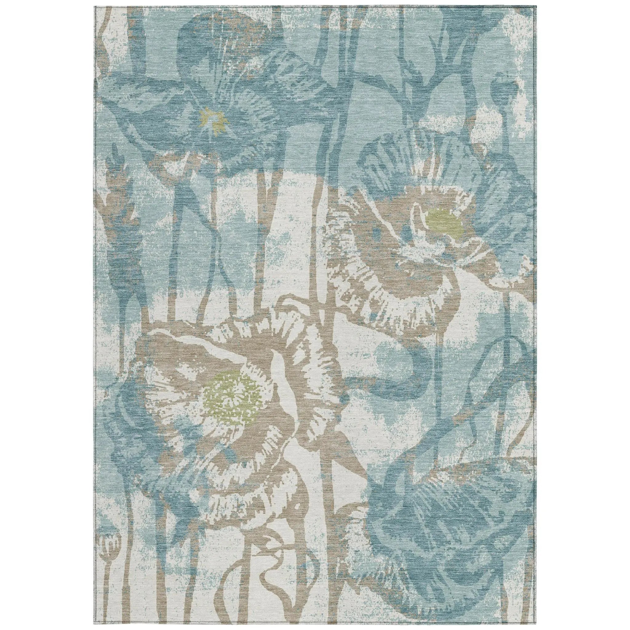 3' X 5' Teal Blue And Silver Floral Washable Indoor Outdoor Area Rug Homeroots Outdoor