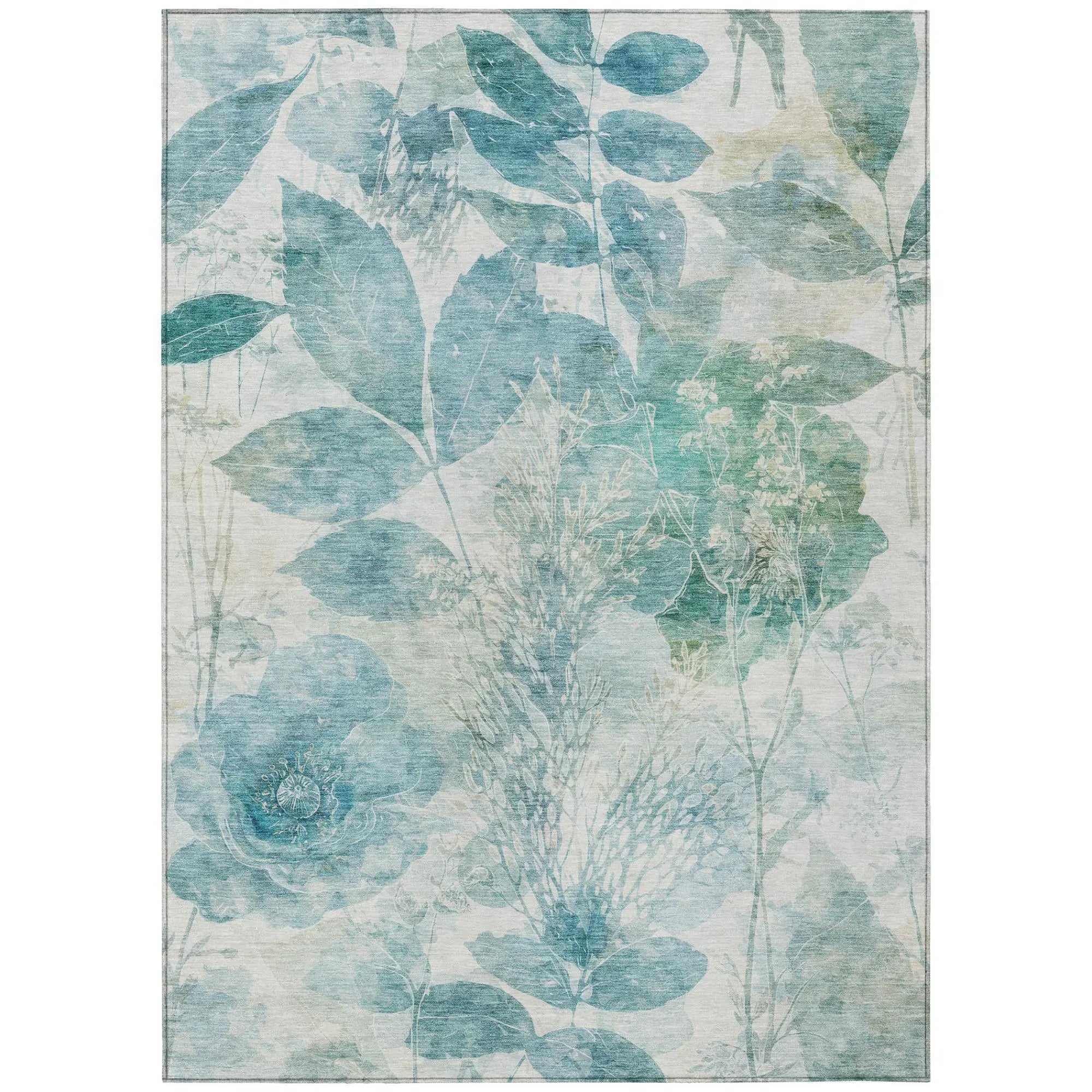3' X 5' Teal Blue And Silver Floral Washable Indoor Outdoor Area Rug Homeroots Outdoor