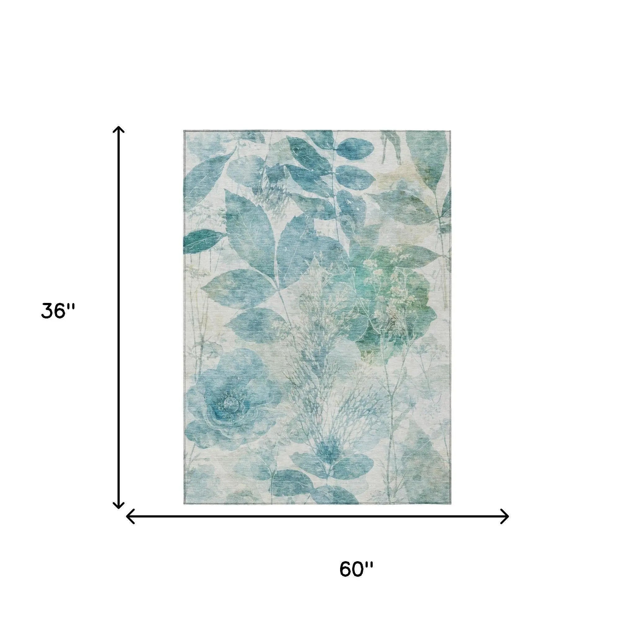 3' X 5' Teal Blue And Silver Floral Washable Indoor Outdoor Area Rug Homeroots Outdoor