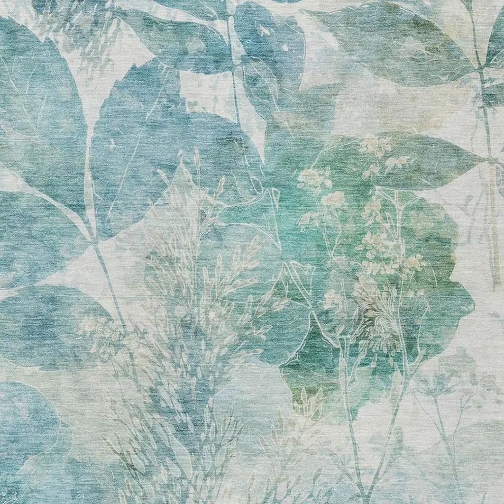 3' X 5' Teal Blue And Silver Floral Washable Indoor Outdoor Area Rug Homeroots Outdoor