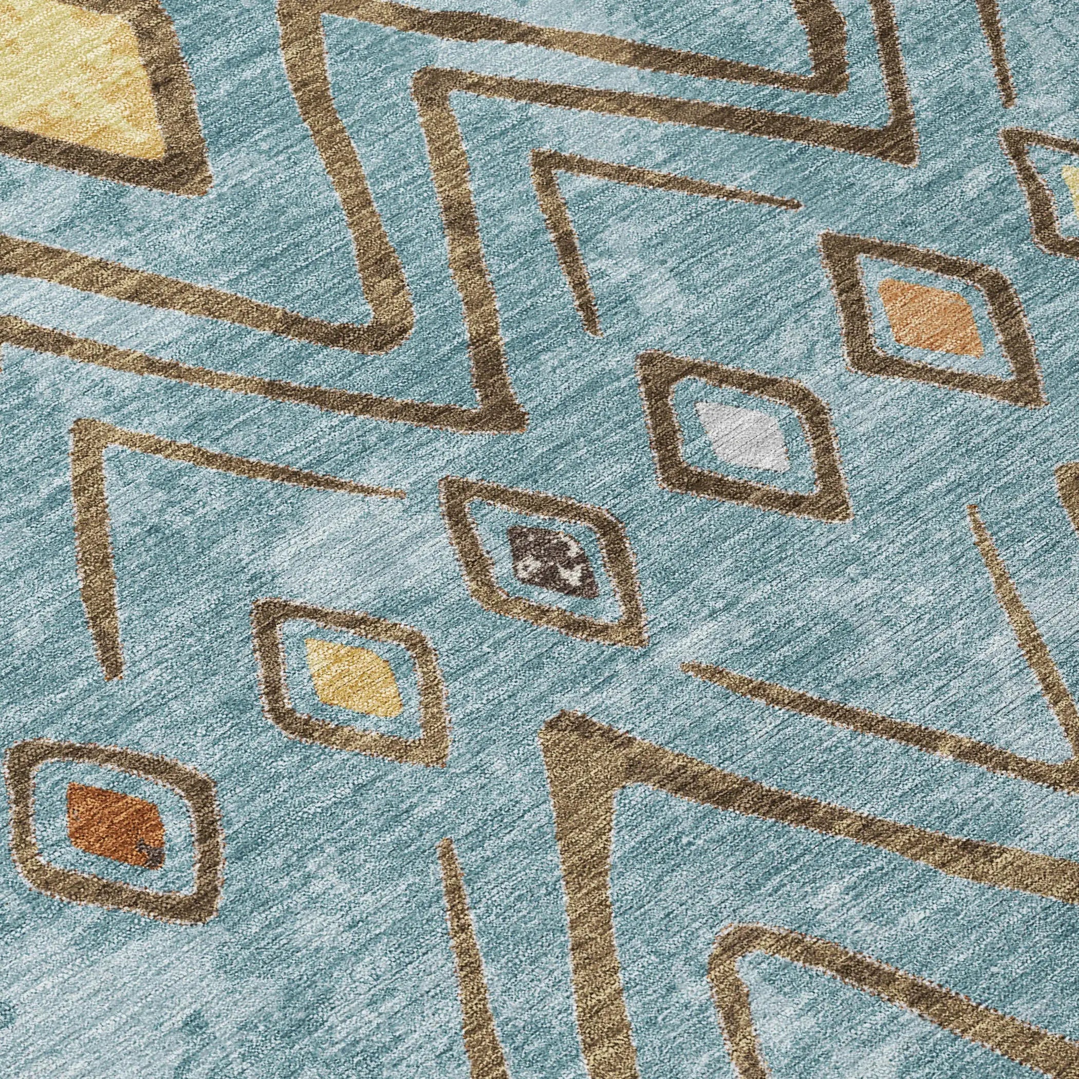 3' X 5' Teal Blue And Silver Geometric Washable Indoor Outdoor Area Rug Homeroots Outdoor