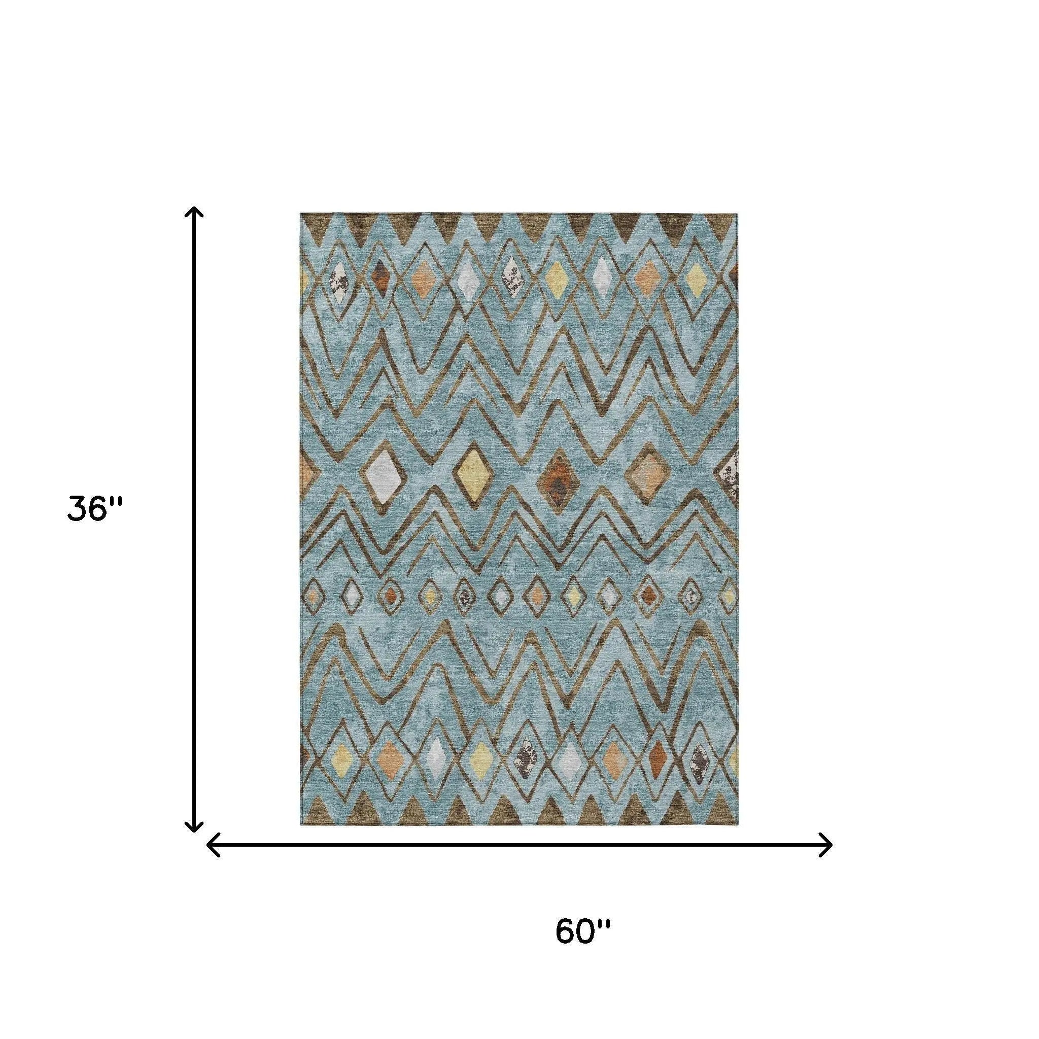 3' X 5' Teal Blue And Silver Geometric Washable Indoor Outdoor Area Rug Homeroots Outdoor