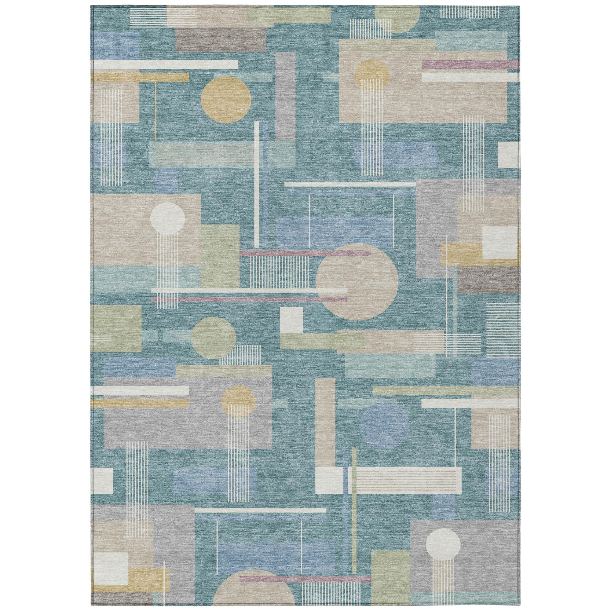 3' X 5' Teal Blue And Silver Geometric Washable Indoor Outdoor Area Rug Homeroots Outdoor