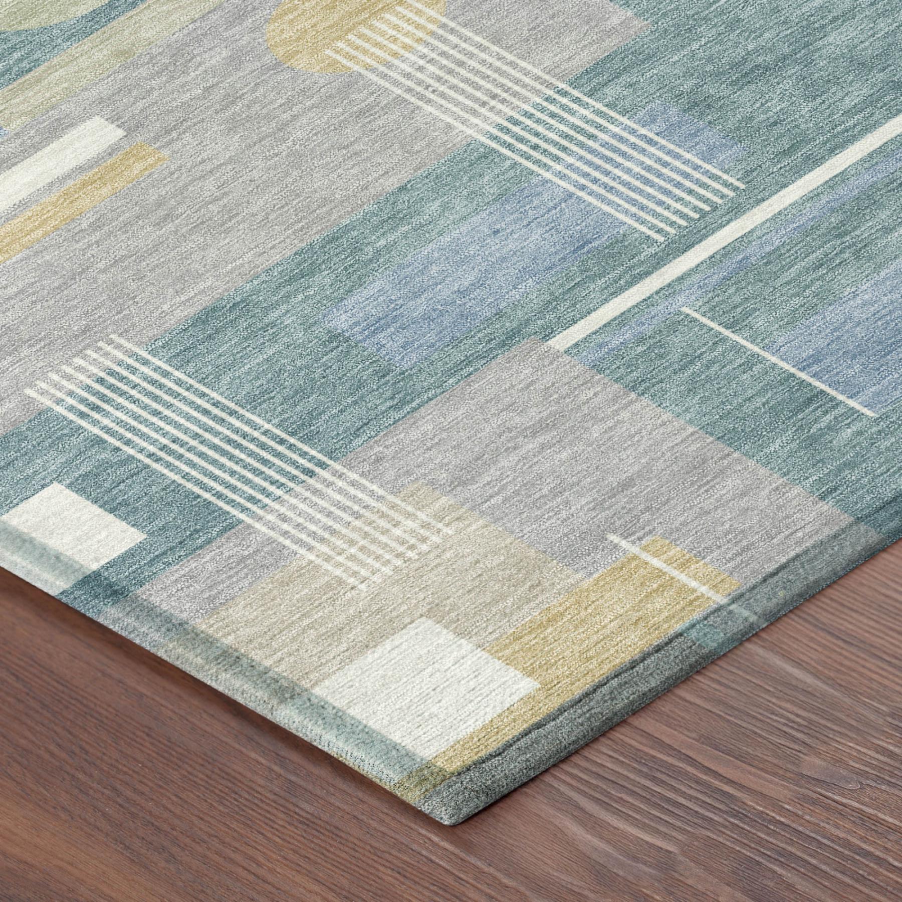 3' X 5' Teal Blue And Silver Geometric Washable Indoor Outdoor Area Rug Homeroots Outdoor
