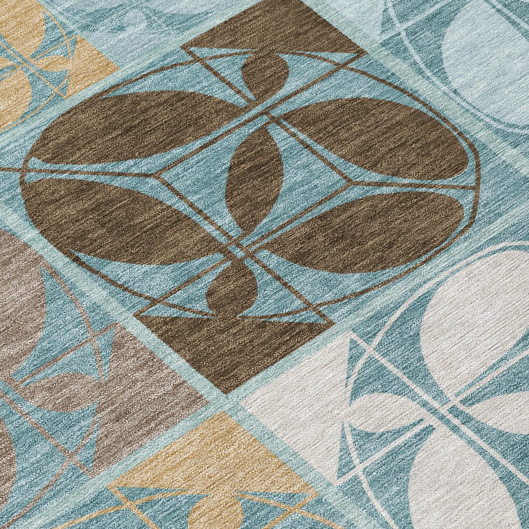 3' X 5' Teal Blue And Silver Geometric Washable Indoor Outdoor Area Rug Homeroots Outdoor