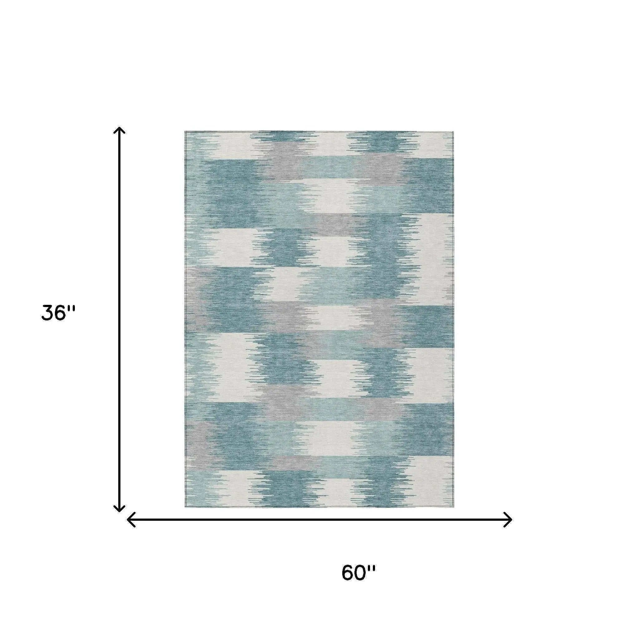 3' X 5' Teal Blue And Silver Geometric Washable Indoor Outdoor Area Rug Homeroots Outdoor