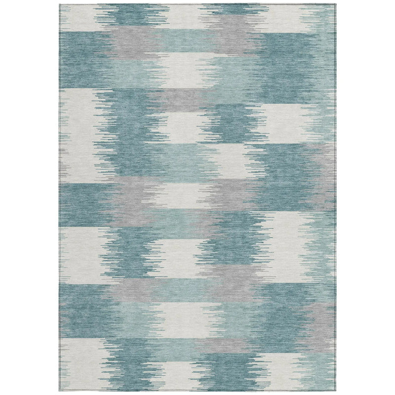 3' X 5' Teal Blue And Silver Geometric Washable Indoor Outdoor Area Rug Homeroots Outdoor