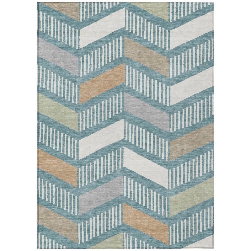 3' X 5' Teal Blue And Silver Geometric Washable Indoor Outdoor Area Rug Homeroots Outdoor