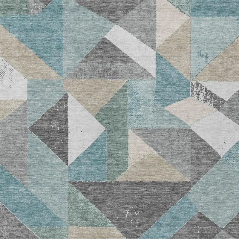 3' X 5' Teal Blue And Silver Geometric Washable Indoor Outdoor Area Rug Homeroots Outdoor