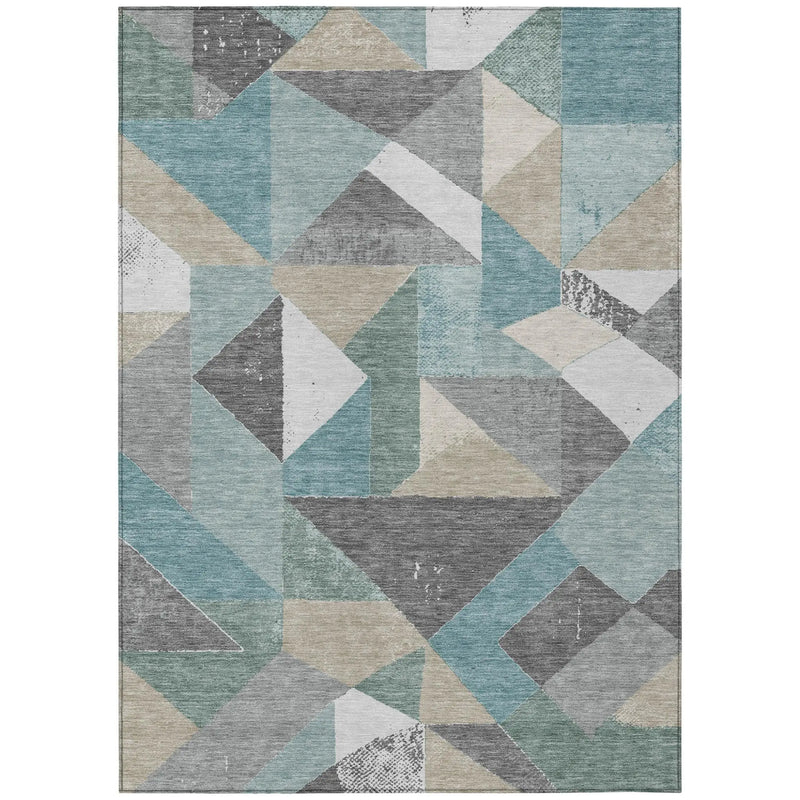 3' X 5' Teal Blue And Silver Geometric Washable Indoor Outdoor Area Rug Homeroots Outdoor
