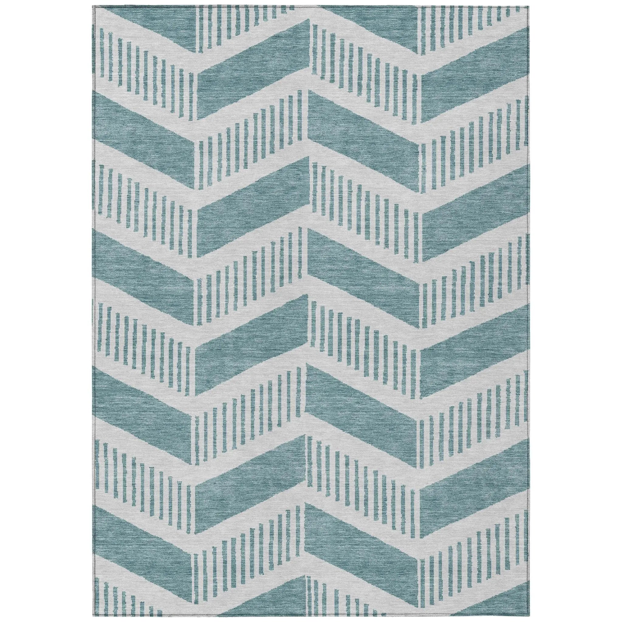 3' X 5' Teal Blue And Silver Geometric Washable Indoor Outdoor Area Rug Homeroots Outdoor