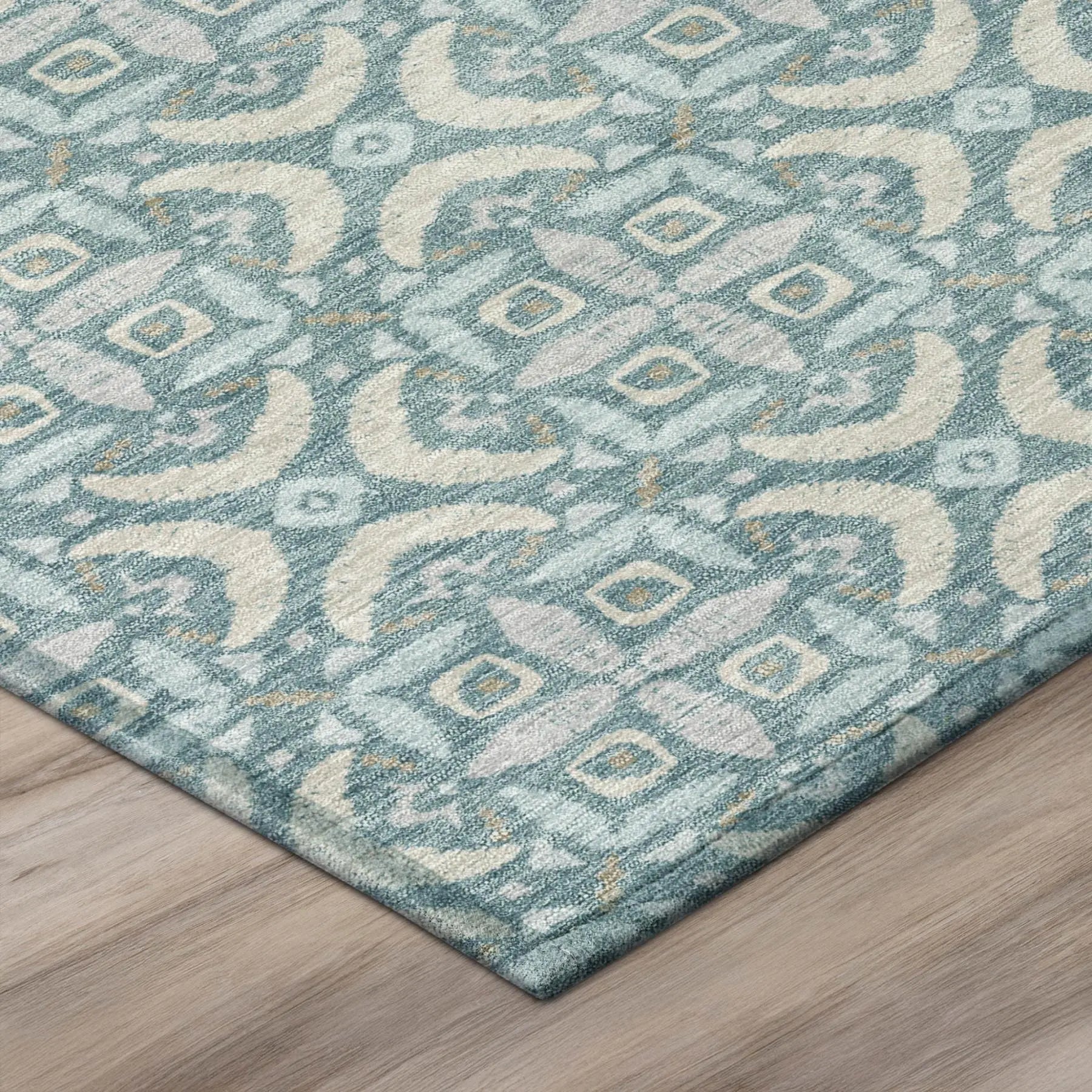 3' X 5' Teal Blue And Silver Geometric Washable Indoor Outdoor Area Rug Homeroots Outdoor