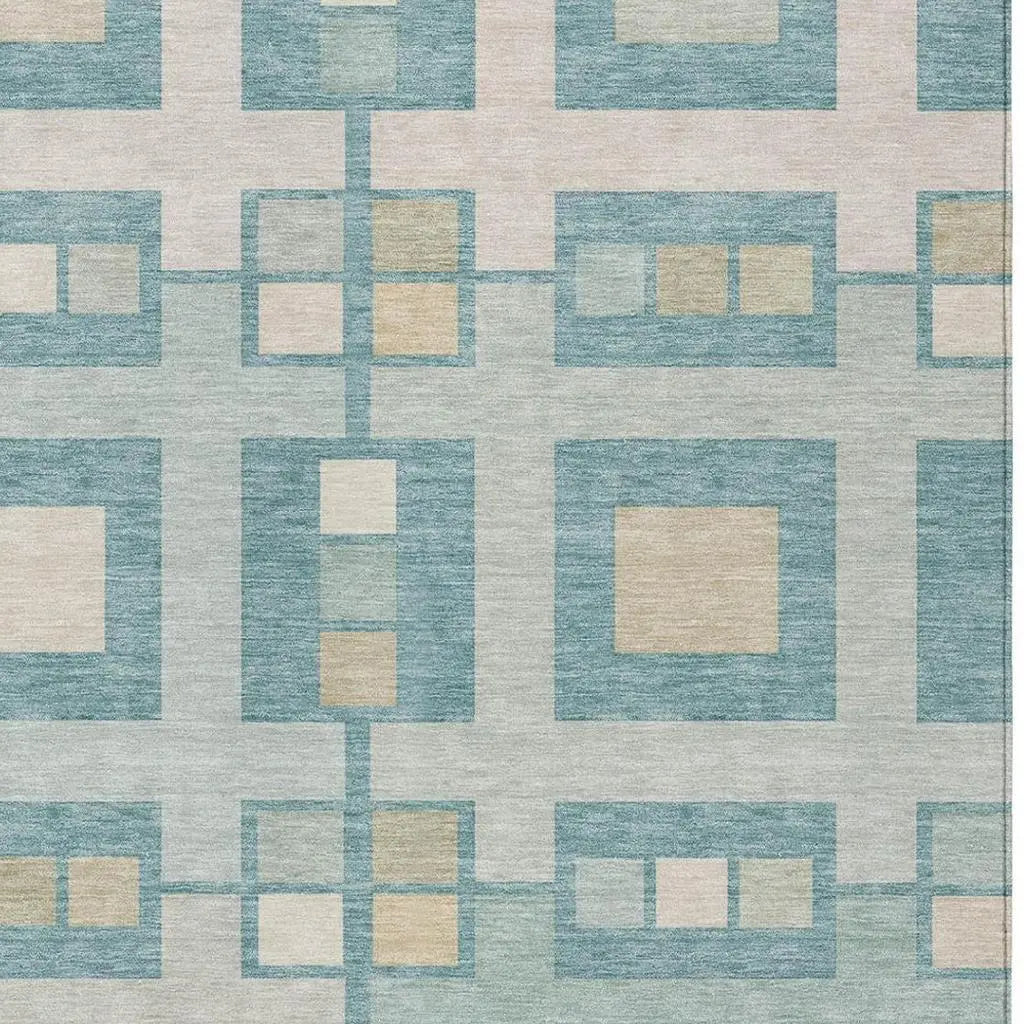 3' X 5' Teal Blue And Silver Geometric Washable Indoor Outdoor Area Rug Homeroots Outdoor