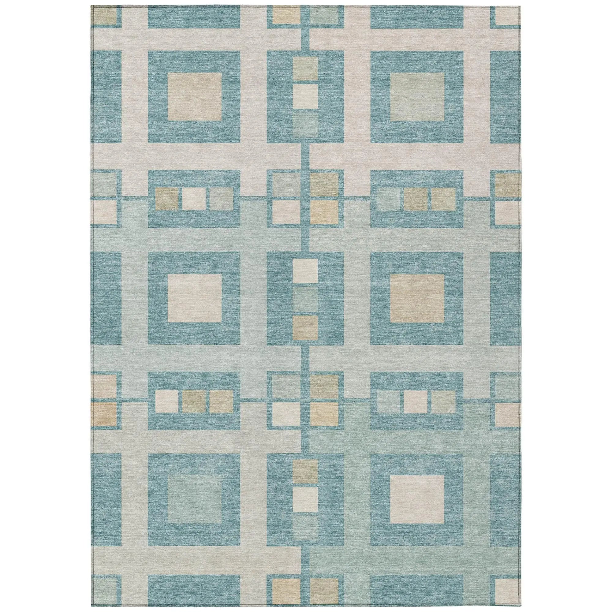 3' X 5' Teal Blue And Silver Geometric Washable Indoor Outdoor Area Rug Homeroots Outdoor