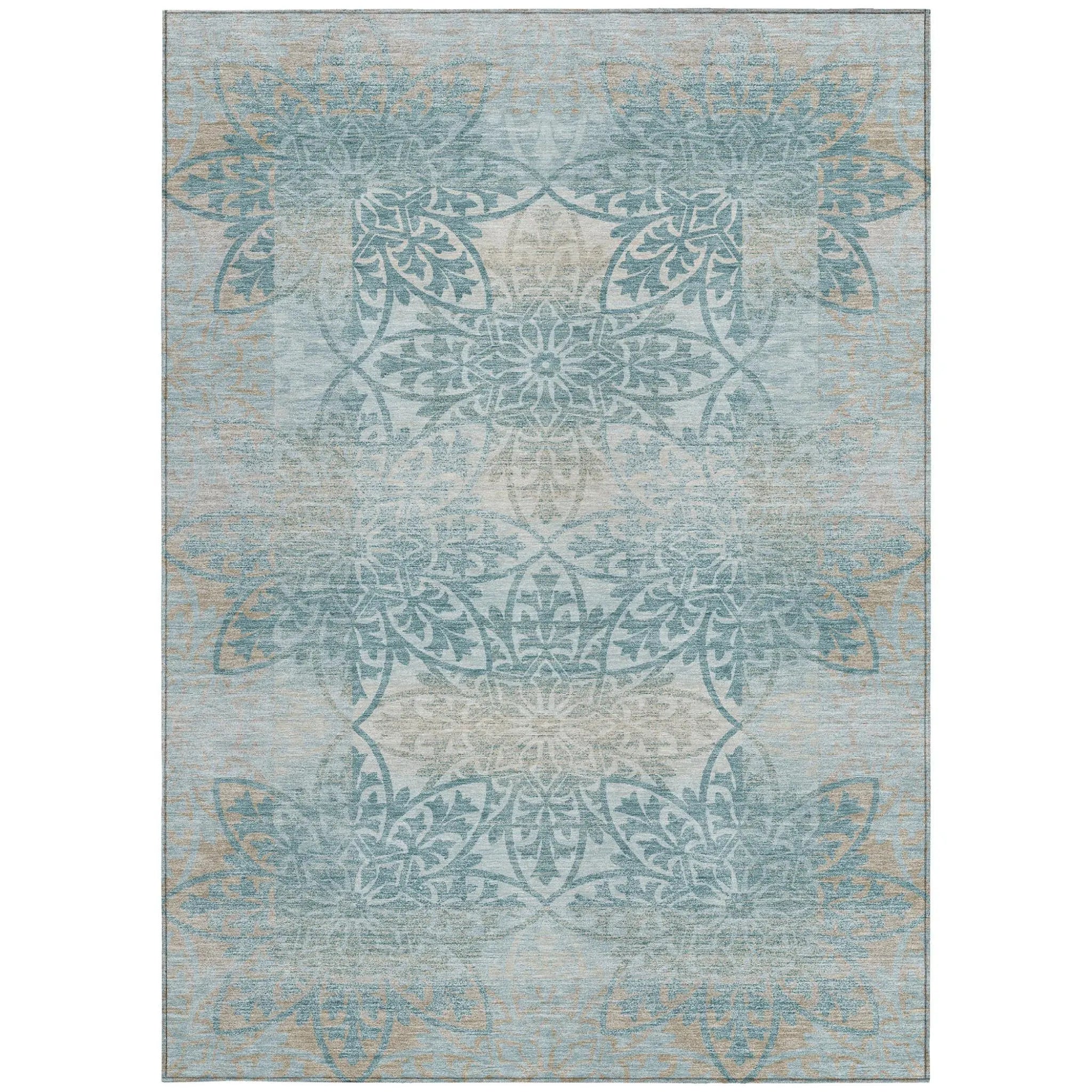 3' X 5' Teal Blue And Silver Oriental Washable Indoor Outdoor Area Rug Homeroots Outdoor