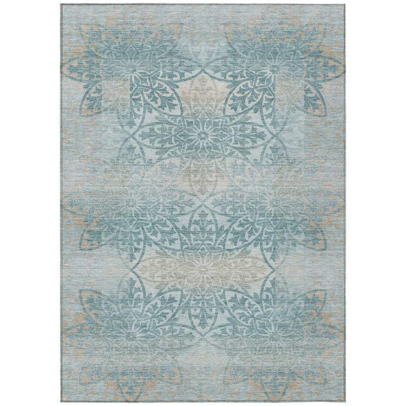 3' X 5' Teal Blue And Silver Oriental Washable Indoor Outdoor Area Rug Homeroots Outdoor