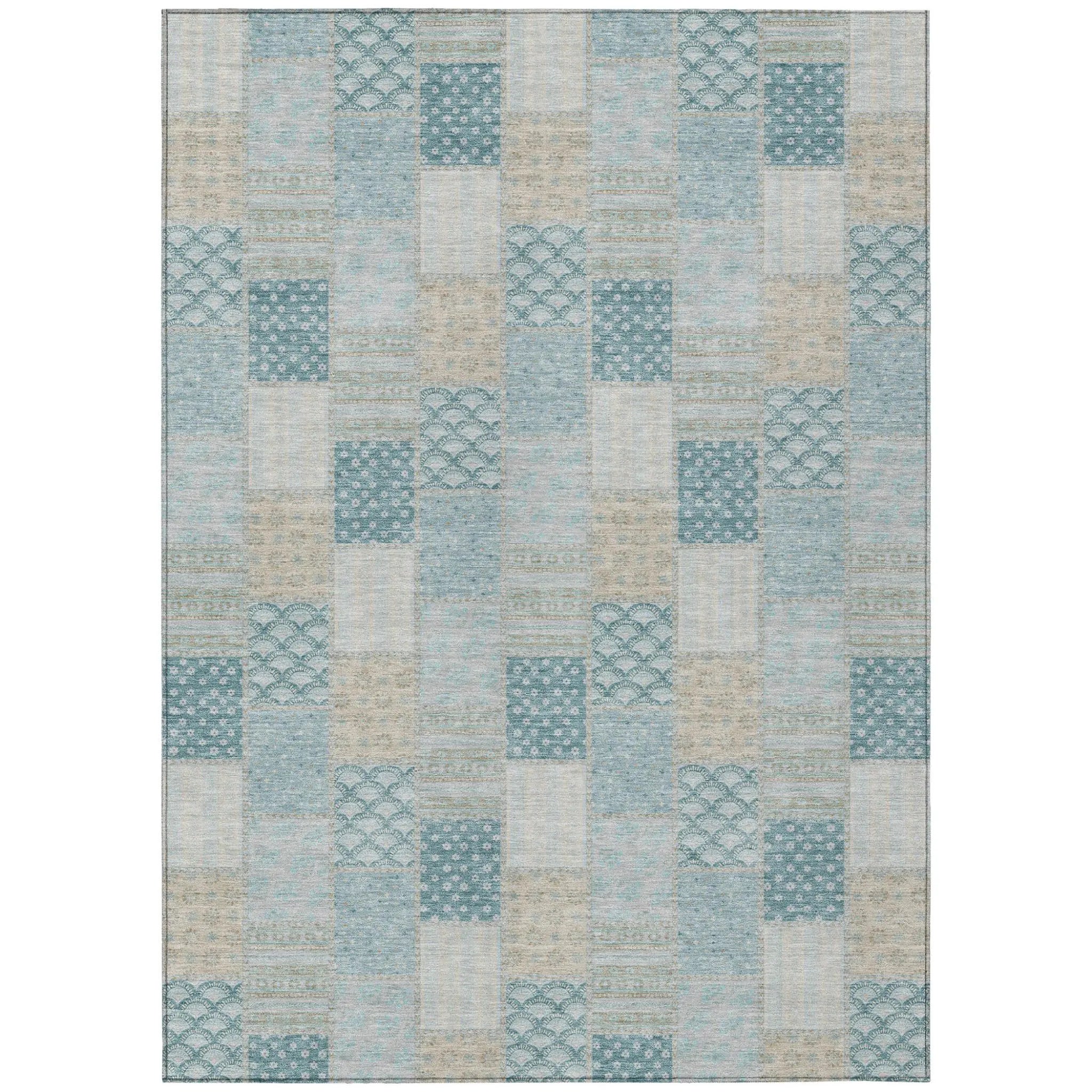3' X 5' Teal Blue And Silver Patchwork Washable Indoor Outdoor Area Rug Homeroots Outdoor