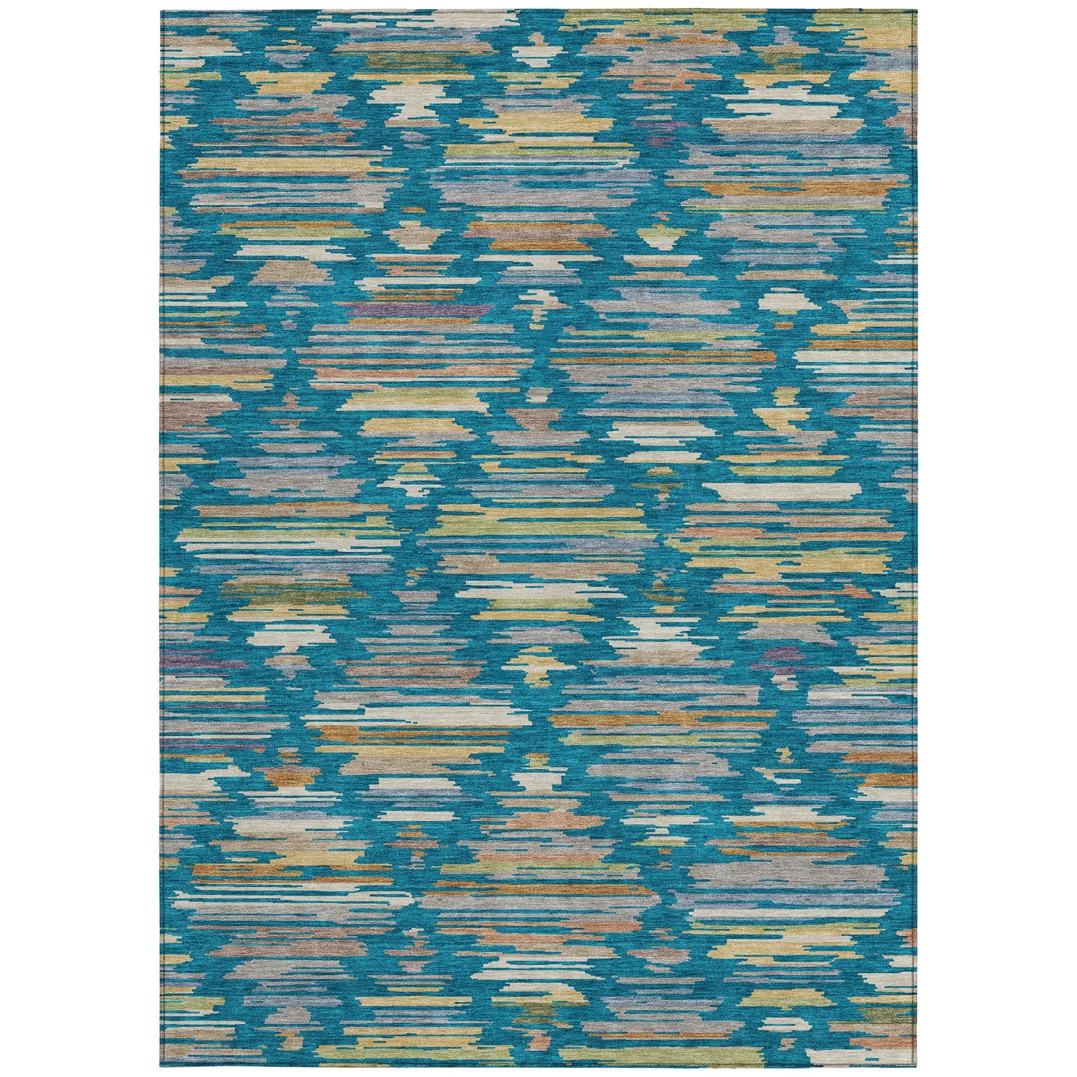 3' X 5' Teal Blue And Silver Southwestern Washable Indoor Outdoor Area Rug Homeroots Outdoor