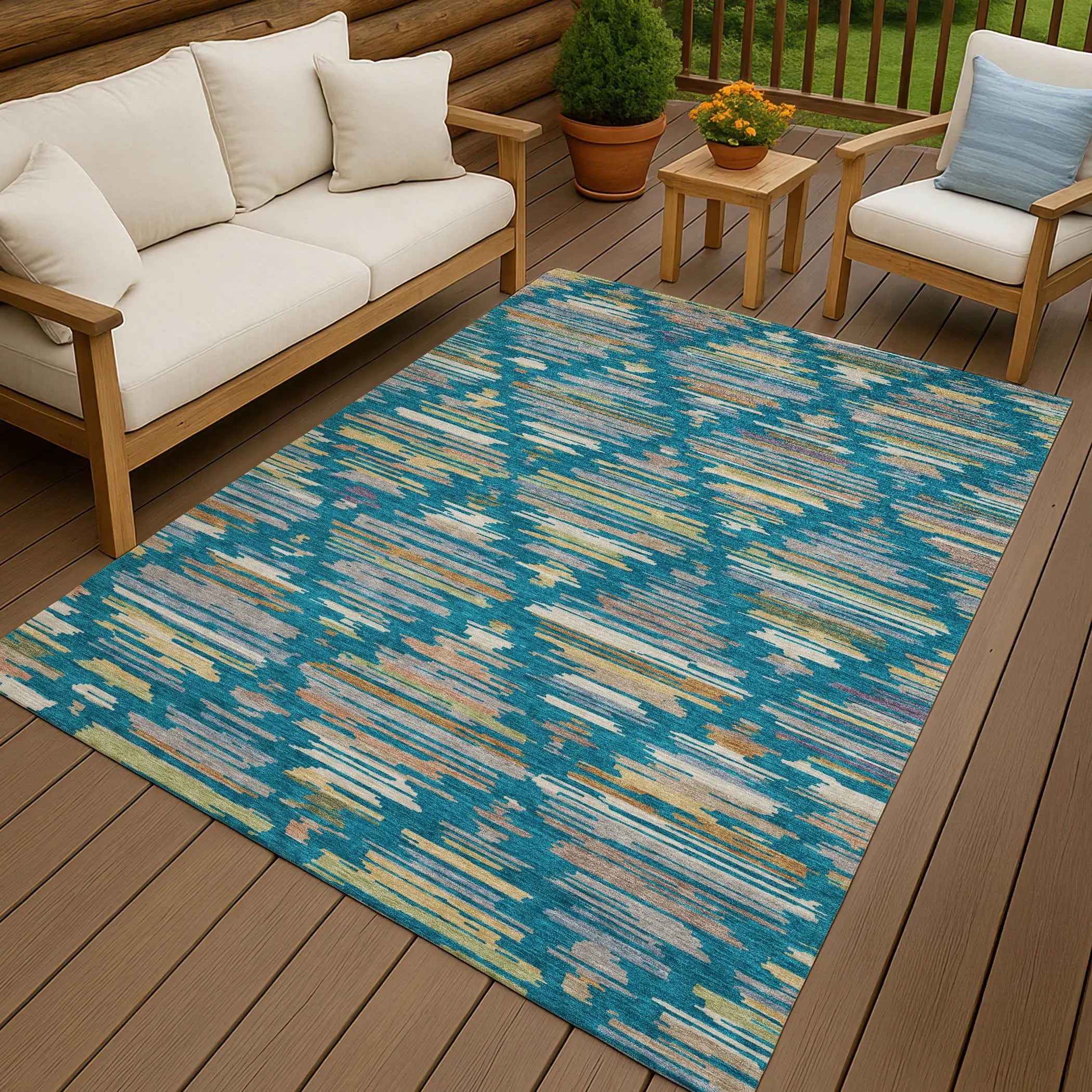3' X 5' Teal Blue And Silver Southwestern Washable Indoor Outdoor Area Rug Homeroots Outdoor