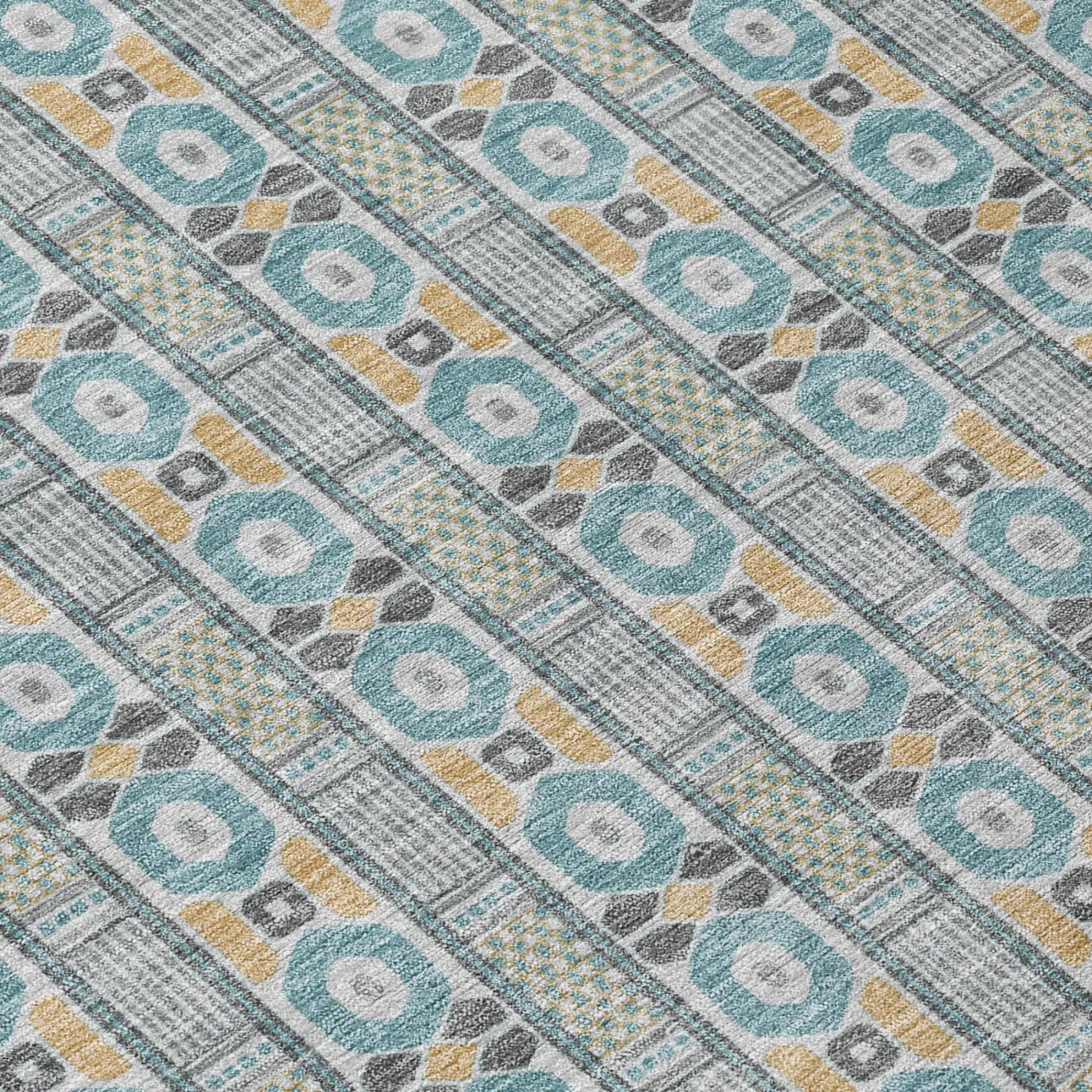 3' X 5' Teal Blue And Silver Striped Washable Indoor Outdoor Area Rug Homeroots Outdoor