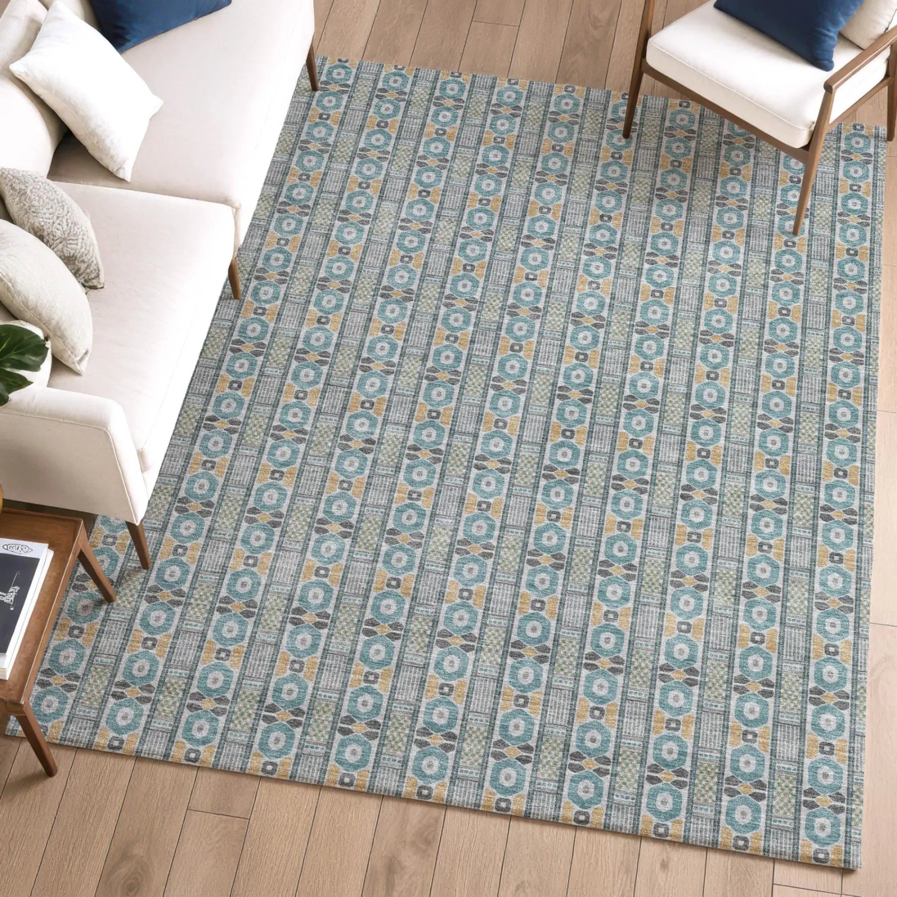 3' X 5' Teal Blue And Silver Striped Washable Indoor Outdoor Area Rug Homeroots Outdoor
