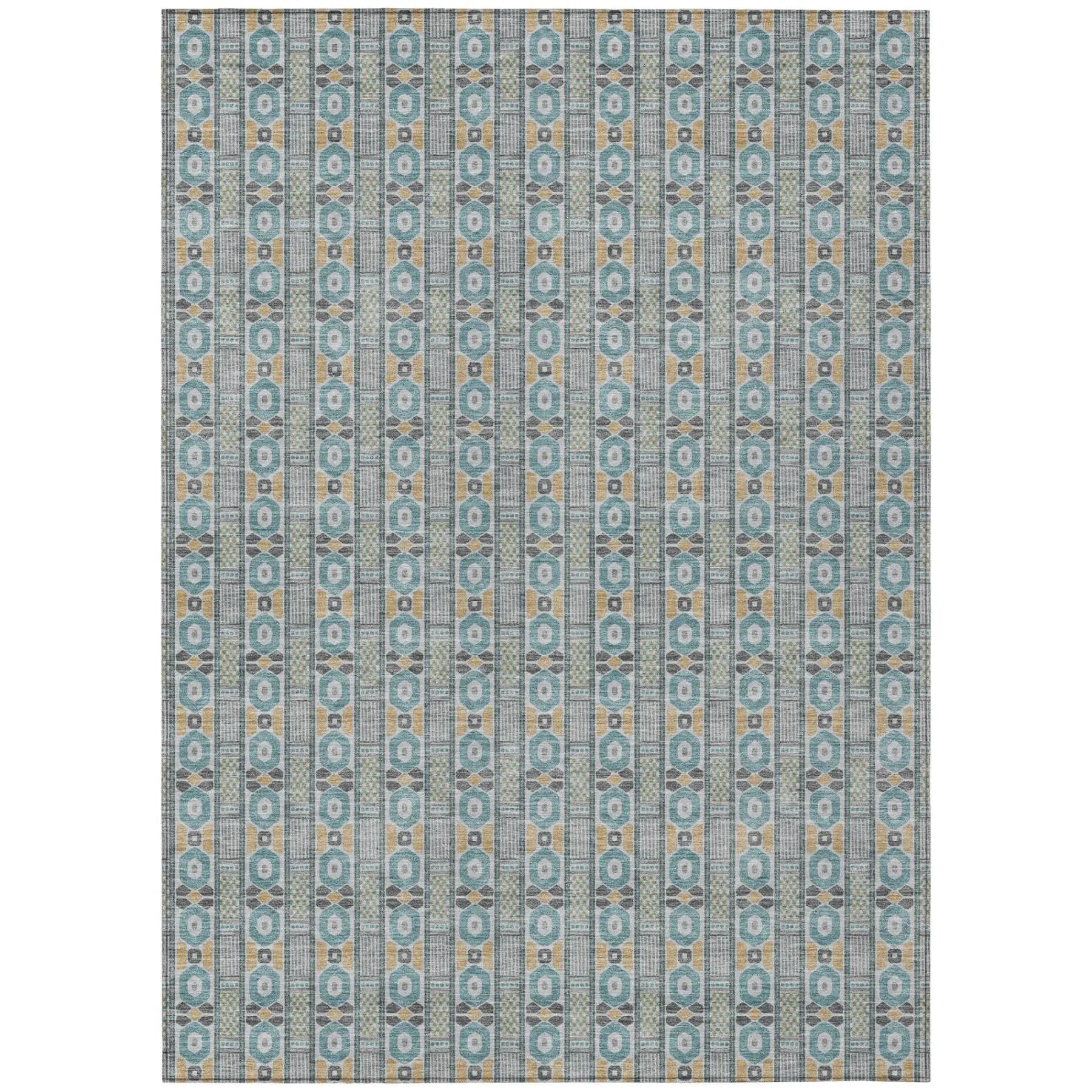 3' X 5' Teal Blue And Silver Striped Washable Indoor Outdoor Area Rug Homeroots Outdoor