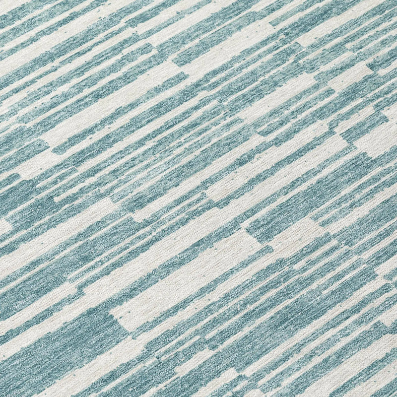 3' X 5' Teal Blue And Silver Striped Washable Indoor Outdoor Area Rug Homeroots Outdoor