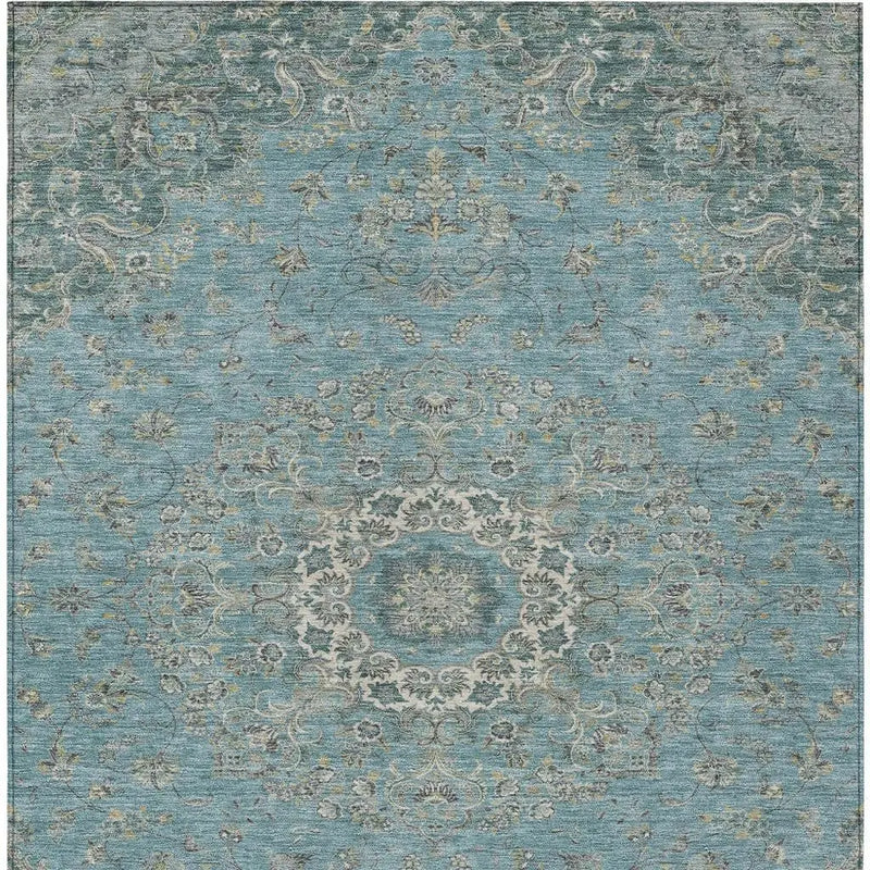 3' X 5' Teal Blue And Turquoise Floral Medallion Washable Indoor Outdoor Area Rug Homeroots Outdoor