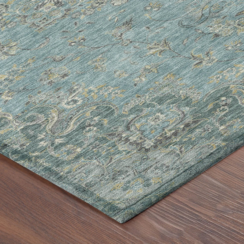 3' X 5' Teal Blue And Turquoise Floral Medallion Washable Indoor Outdoor Area Rug Homeroots Outdoor