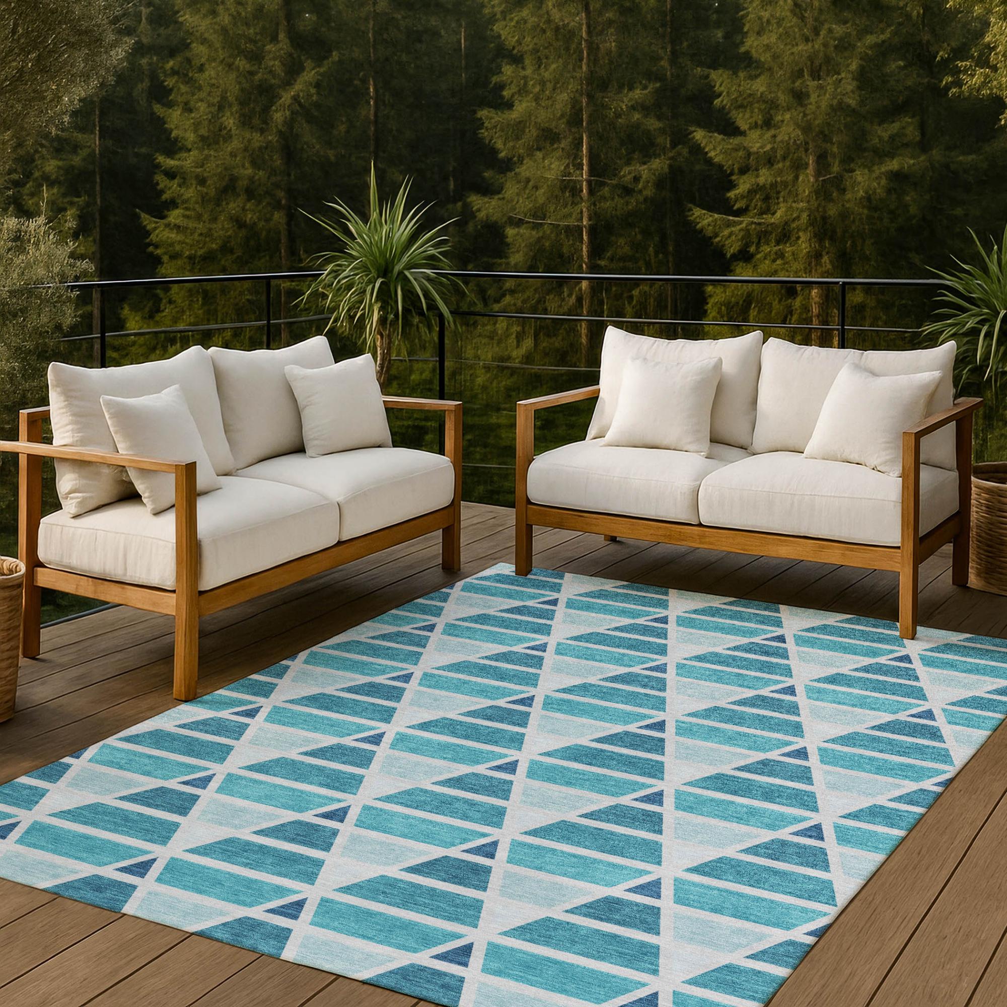 3' X 5' Teal Blue And Turquoise Geometric Washable Indoor Outdoor Area Rug Homeroots Outdoor