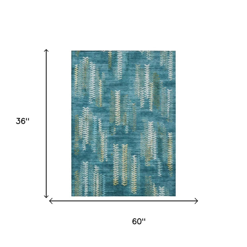3' X 5' Teal Blue And Turquoise Striped Washable Indoor Outdoor Area Rug Homeroots Outdoor