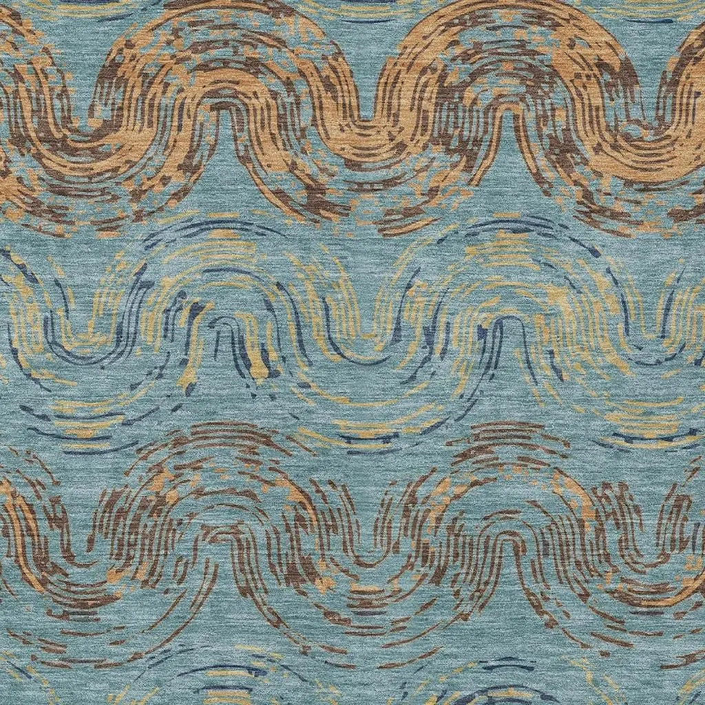 3' X 5' Teal Blue And Wheat Abstract Washable Indoor Outdoor Area Rug Homeroots Outdoor